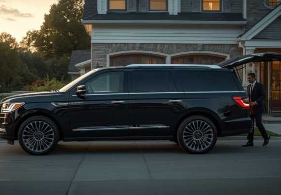 Executive limo service arrival in Glencoe Illinois near lakefront residence