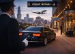 Chauffeur waiting with black luxury sedan for airport pickup at a major Chicago hotel